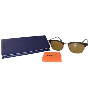Fendi FF Sunglasses 0228/S Bilayer "Qbic" Silver, Brown Leather & Blue 50-21-145